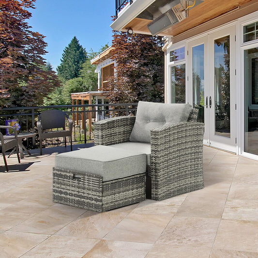 SUNVIVI OUTDOOR Wicker Patio Furniture Set Outdoor Patio Chairs with Ottomans, 2 Pieces Outdoor Lounge Chair Chat Patio Couch Sofa Chair with Ottoman(Grey/Grey)