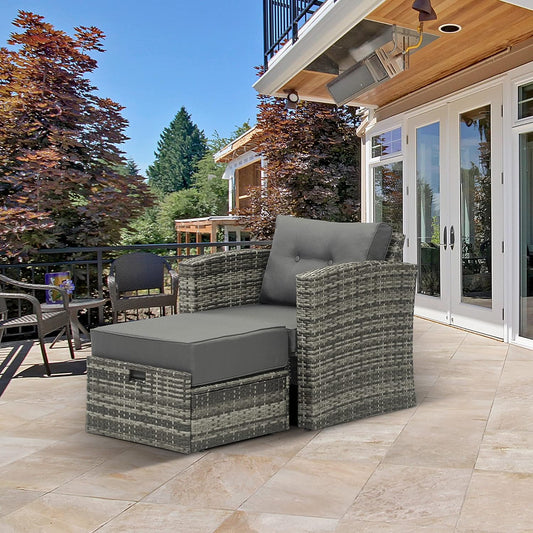 SUNVIVI OUTDOOR Wicker Patio Furniture Set Outdoor Patio Chairs with Ottomans, 2 Pieces Outdoor Lounge Chair Chat Patio Couch Sofa Chair with Ottoman(Grey/Dark Grey)