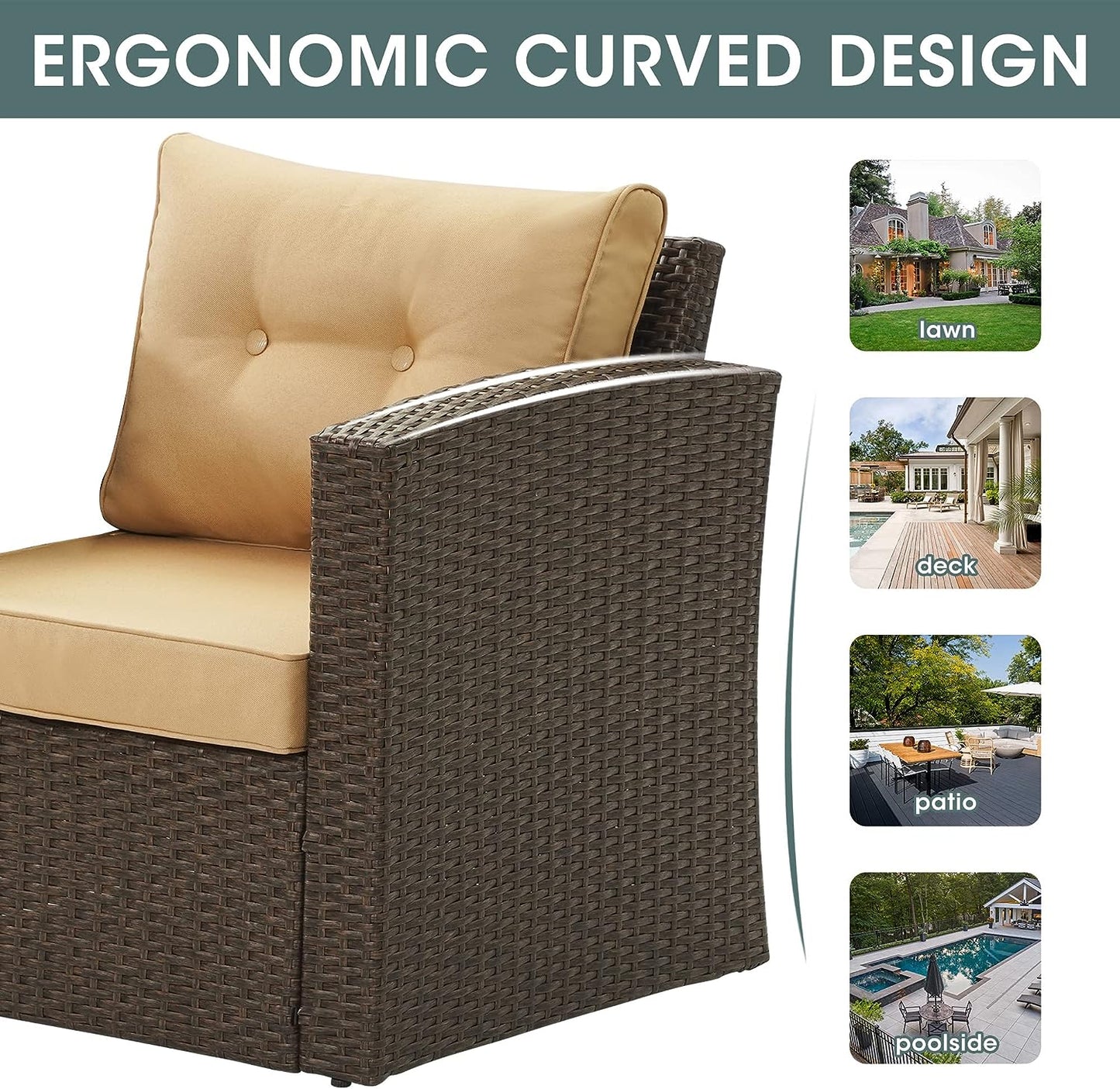 Outdoor Loveseat Patio Furniture Corner Sofa, All-Weather Brown Wicker 2-Piece Rattan Outdoor Sectional Couch Sofa Set with Beige Non-Slip Cushions,Aluminum Frame