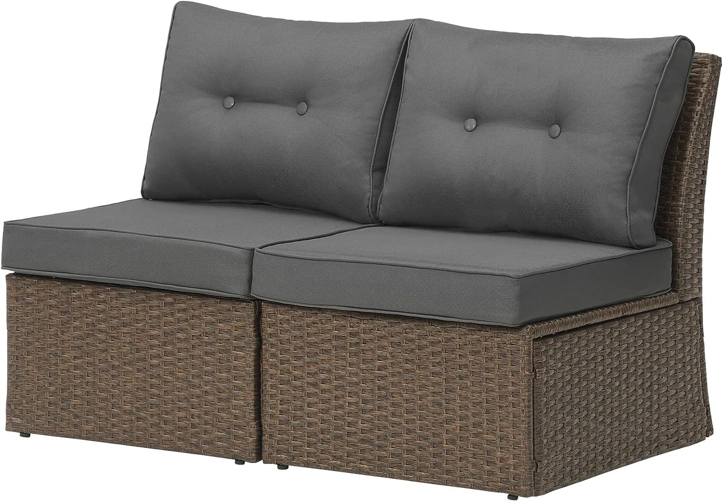 SUNVIVI OUTDOOR Brown Wicker Patio Sofa Chair Armless with Dark Grey Cushions, Aluminum Frame Small Outdoor Couch Chair for Garden Backyard Pool,1 Piece